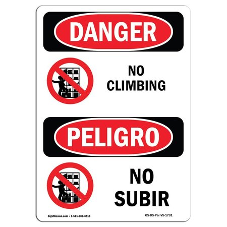 SIGNMISSION OSHA Danger Sign, No Climbing, 5in X 3.5in Decal, 10PK, 3.5" W, 5" L, Bilingual Spanish, PK10 OS-DS-D-35-VS-1791-10PK